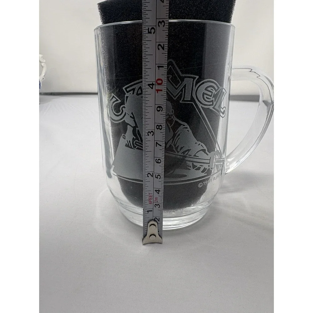 1991 Joe Camel Cigerettes Luminarc Clear Glass 16 oz Mug Etched Billiards Pool